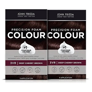 John Frieda Cor Permanente Hidratante para Cabelos, Cor de Espuma de Precisão para Cabelos, Marrom Cereja Profundo 3VR, 2 unidades