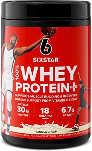 Pó de Proteína Six Star Whey, Whey Protein Plus, Whey Protein Isolado & Peptídeos, Pó de Proteína Magra para Ganho Muscular, Construtor Muscular para Homens e Mulheres, Creme de Baun