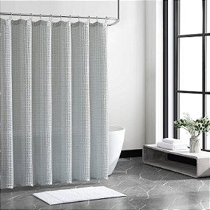 Vera Wang - Cortina de chuveiro, decoração de casa em algodão, decoração de banheiro de designer (Waffle Azul, 72 x 70)