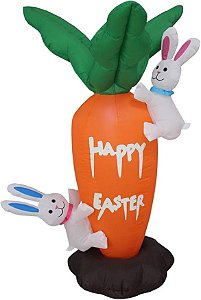 Decoração inflável de Páscoa para exterior da Impact Canopy, Coelhos da Páscoa com Cenoura Gigante, 4 pés de altura