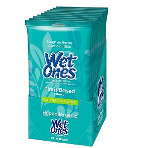 Panos umedecidos antibacterianos à base de plantas Wet Ones, 20 unidades, 10 pacotes - Mata 99,99% dos germes, não é de plástico, hipoalergênico, aroma refrescante, aprovado