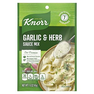 Molho de Massa Cremoso Knorr para Refeições Simples e Acompanhamentos Alho e Ervas, Sem Sabores Artificiais, Sem Adição de MSG 1,6 oz, Pacote com 24 unidades.
