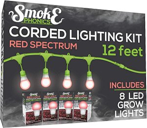 Kit de sistema com fio MiracleLED 602524 de 8 tomadas e 12 pés com 8 luzes de crescimento de espectro vermelho SmokePhonics, substituindo lâmpadas de sódio/halogeneto de alta pressão de
