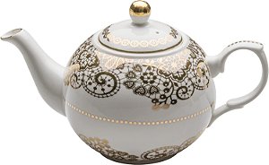 Gracie China por Coastline Imports, bule de porcelana com renda dourada e detalhes de bagas, 46 onças, branco e dourado (35257-1)
