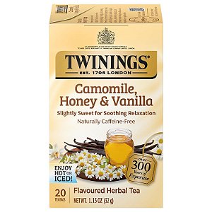 Chá de Camomila e Mel Puro Twinings individualmente embalados, naturalmente livre de cafeína, caixa com 20 unidades (pacote com 6)