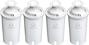 Substituições padrão de filtro de água Brita para jarras e dispensadores, dura 2 meses, reduz sabor e odor de cloro, 4 unidades.