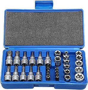 Conjunto de Soquetes Torx Star Bit E-Socket para Homens e Mulheres - 34 Peças, Conjunto de Soquetes Star para Uso Manual em Carros, Caminhões, Máquinas e Outros Trabalhos Com Estojo de
