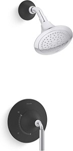 Conjunto de acabamento para chuveiro KOHLER TS27420-4-CBL TONE Rite-Temp com chuveiro de 2.5 GPM, cromado polido/preto fosco