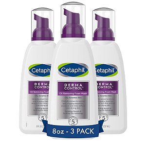 Cetaphil Pro Oil Removing Foam Wash, Espuma de Limpeza Facial Espumante, Fórmula sem Fragrância Adequada para Pele Sensível, 8 Onças Líquidas (Pacote com 3)