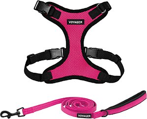 Coleira de arnês para cachorro Voyager Step-in Lock com conjunto de coleira para cachorro refletiva com alça de neoprene de 1,5 m - Suporta filhotes/gatos de raças pequenas, médias e grandes da Best Pet Supplies
