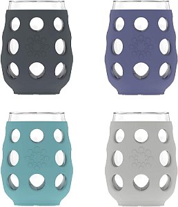 Conjunto de Vinho Lifefactory 4 Pack, 4 Unidades (Pacote de 1), Carbono, Roxo Empoeirado, Aqua Teal, Cinza Pedra