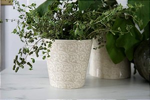 Euro Ceramica Coleção Chloe Elegante 5.3 Vaso/Centro Cerâmico Decorativo com Design Floral, Bege