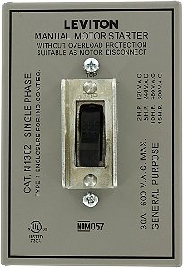 Partida de Motor de Corrente Alternada Dupla Modo 1 em Caixa de Embutir de 30A, 600V, Industrial Grade, Grounded, Cinza - Leviton N1302-DS