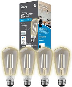 Lâmpadas LED inteligentes GE Cync, branco suave, Bluetooth e Wi-Fi, compatíveis com Alexa e Google Home, estilo Edison ST19 (pacote com 4 unidades)