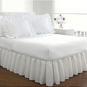 Ruffled Bedskirt para Cama FRESH IDEAS, Comprimento Clássico de 18 polegadas, Estilo Franzido, Solteiro, Branco (FRE30118WHIT01)
