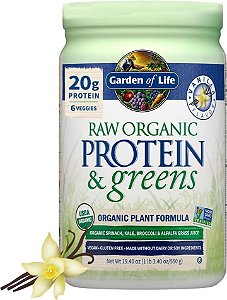 Proteína Vegetal Orgânica Crua e Superalimentos Baunilha Garden of Life - Pó de Proteína Vegana para Mulheres e Homens, Proteínas de Origem Vegetal e de Ervilha, Superalimentos e Probióticos