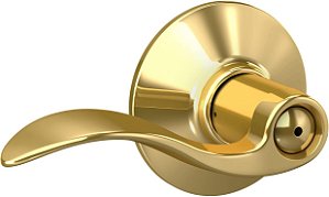 Maçaneta de porta Schlage F40 V ACC 605 Accent, Trava de Privacidade para Quarto e Banheiro, Latão Brilhante