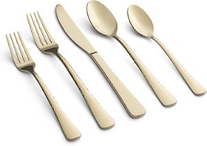 Seguinte tradução do título do produto do inglês para o português brasileiro: Conjunto de Talheres Cambridge Silversmiths Champagne Mirror Brody Hammered com 20 peças, para 4 pessoas.