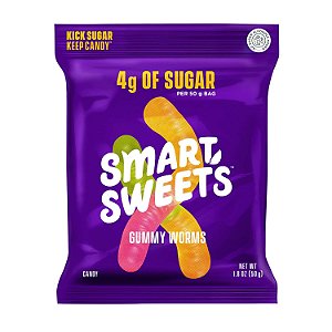 Verme de Goma SmartSweets, 1.8oz (Pacote com 12), Doce com Baixo Açúcar (4g), Baixa Caloria (110), Sem Adoçantes Artificiais, Livre de Glúten, Lanche