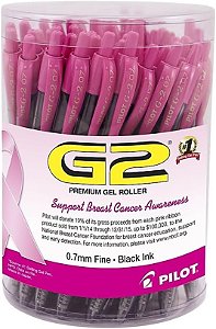 Caneta Roller Gel Premium Pilot G2 Pink Ribbon, Ponta Fina 0,7 mm, Rosa e Preto, Tubo com 48 unidades