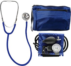 Kit de Pressão Arterial Residencial MABIS MatchMates Aneroid Sphygmomanometer e Estetoscópio de Dupla Cabeça, com Braçadeira de Nylon Calibrada, Qualidade Profissional, Estojo de Transporte, Az