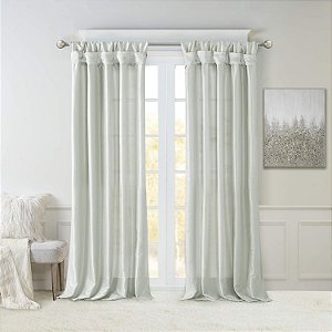 Cortina Única de Falso Seda Madison Park Emilia com Forro de Privacidade, Topo com Abas Torcidas DIY, Cortina para Sala de Estar, Quarto e Dormitório, 50x120, Aqua Empoeirado