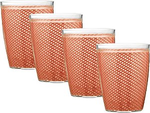 Kraftware The Fishnet Collection Brick Drinkware de Parede Dupla, Conjunto de 4, 14 oz, Vermelho