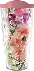 Coleção Floral Tervis Kelly Ventura feita nos EUA Copo Térmico Isolado com Parede Dupla 24oz Mantém Bebidas Frias e Quentes - Clássico, Rosa Heather, 1 unidade (pacote com 1)
