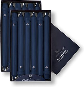 Vela de Cera Colonial sem Cheiro, Coleção Clássica, Índigo, 25 cm, Pacote com 12 - Queima de até 8 Horas