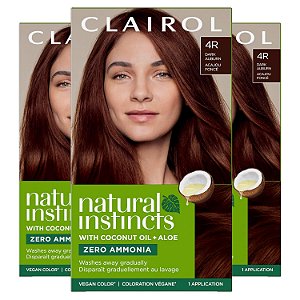 Corante capilar demi-permanente Clairol Natural Instincts, cor de cabelo castanho escuro acaju, pacote com 3