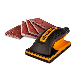 Bloco de lixamento POWERTEC com porta de coleta de poeira de 1 de diâmetro externo e almofadas de lixamento de gancho e loop sortidas (40, 80, 120, 180, 240 grãos
