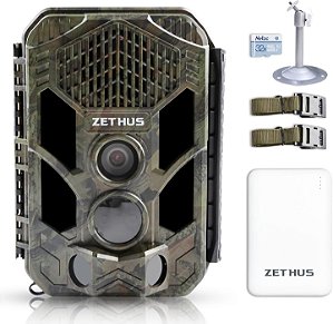 Câmera de trilha ZETHUS 2.7K 20MP, câmera de caça com visão noturna, tempo de disparo de 0,2s, 120° 100ft ativada por movimento, câmera de ca