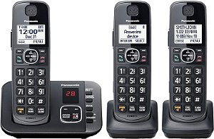 Sistema de telefone sem fio expansível Panasonic DECT 6.0 com atendedor de chamadas e bloqueador de chamadas - 3 aparelhos - KX-TGE633M (Preto Metálico)