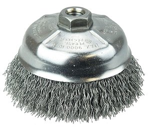 Escova de Copo de Arame Canelado Weiler 14206 5, preenchimento de aço .014, porca UNC 5/8-11, fabricada nos EUA
