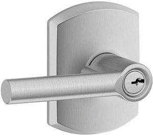 Maçaneta Broadway SCHLAGE F51A BRW 626 GRW com travamento de entrada com chave e acabamento Greenwich, cromado acetinado