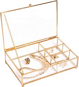 Detalhes domésticos Organizador de joias vintage com fundo espelhado de vidro, Acento decorativo, Vaidade, Presente para festa de casamento, Potinhos e caixas decorativas para mesa de doces, 4 compart