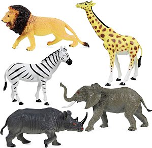 Clique e Brinque Conjunto de Figuras de Animais Gigantes 10.5, Sortido com 5 Peças de Animais de Plástico Realisticamente Projetados da Selva, Zoológico Selvagem e Safari para Crianças e Be