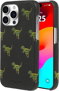 Capa Slim Wrap Coach Genuine Debossed em Couro de Pedra para iPhone 15 Pro Max, compatível com carregamento sem fio - Repeat Rexy