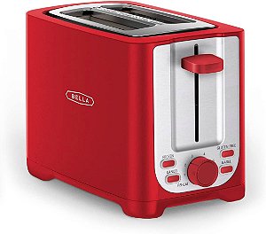 Torradeira BELLA de 2 fatias com desligamento automático - slots extra largos e bandeja de migalhas removível, e função de cancelamento, descongelamento e reaquecimento - torradas, bagel e waffle, vermel