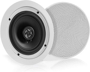Sistema de Alto-falantes Bluetooth de Montagem Embutida em Parede/Teto de 2 Vias Pyle 5.25 - Conexões Rápidas, Grade Redonda/Quadrada Substituível, Cone de Polipropileno e