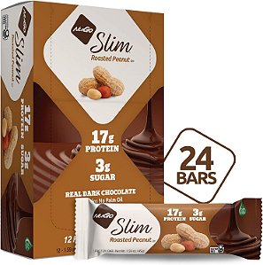 Nugo Slim Chocolate Amargo com Amendoim Torrado, 16g de Proteína, 2g de Açúcar, 7g de Fibra, 190 Calorias, Baixo teor de Carboidratos Líquidos, Livre de Gl