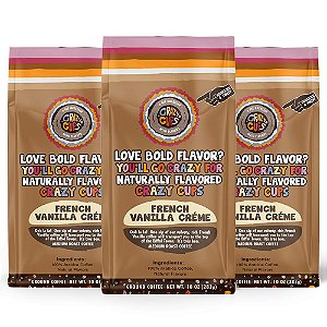 Café Francês de Baunilha Louca, Café Moído Aromatizado (Creme de Baunilha), Pacote de 3 Sacos de 10 onças
