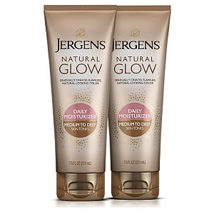 Loção autobronzeadora Jergens Natural Glow, Bronzeamento Falso sem Sol Diário, Tom Médio a Profundo da Pele, Hidratante Diário, com Antioxidantes e Vitamina E, 7,5 oz (Pacote com 2)