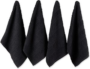 Coleção de panos de prato de luxo DII Chevron, 16x19, Preto, 4 peças