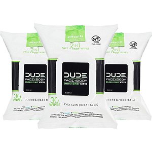 Dude Wipes - Pacote com 3, 90 lenços umedecidos, Infundidos com Pró Vitamina B5 Energizante, Livres de Álcool e Hipoalergênicos.