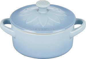 Mini Cocotte Redonda de Cerâmica Le Creuset com Tampa de Flor, 8oz, Azul Costeira