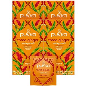 Chá herbal orgânico de três gengibres Pukka, sem cafeína, kosher, certificado orgânico pelo USDA, 20 saquinhos de chá (Pacote com 4)