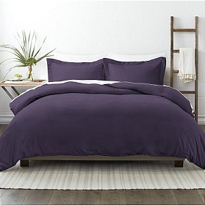 Capa de Edredom de Linho (Roxo) - Experimente o Conforto de Hotel com Maciez Inigualável, Estampas Exclusivas e Cores Sólidas para um Quarto dos Sonhos - Conjunto de Capa de Edredom