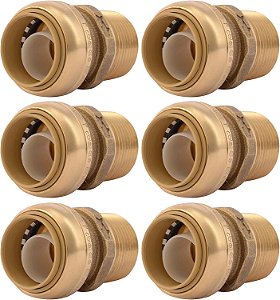 Adaptador SharkBite 1 polegada MNPT, Pacote com 6, Conexão rápida de latão para encanamento, Tubo PEX, Cobre, CPVC, PE-RT, HDPE, U140LF
