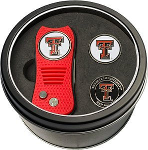 Conjunto de presente equipe de golfe NCAA com ferramenta divot switchblade com 3 marcadores de bola magnéticos de dupla face, design patenteado de um único garfo, causa menos danos aos greens, mecanismo switchblade